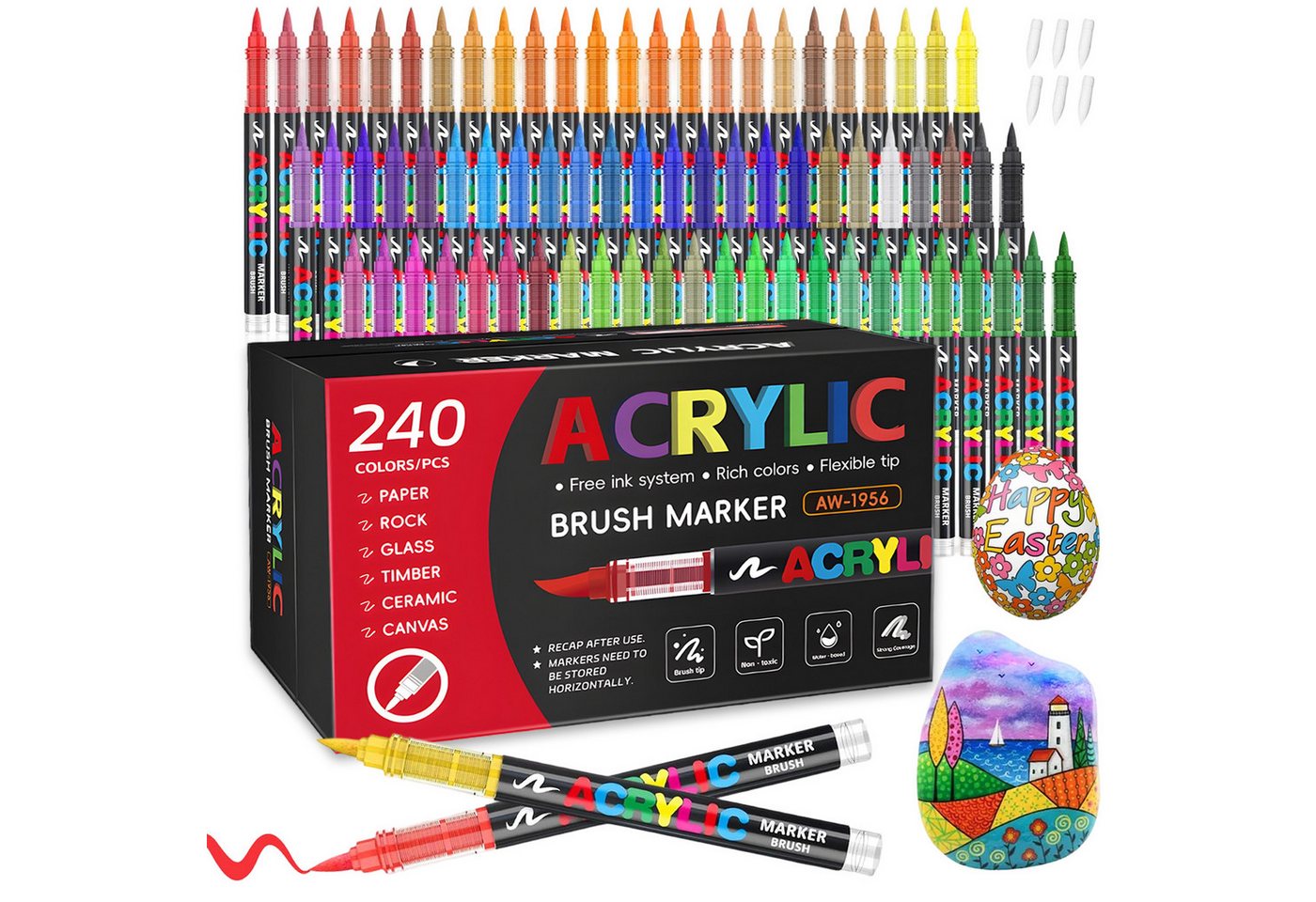 AKKEE Lackmarker Acrylstifte Set Farben wasserfest leuchtende, Marker, (240-tlg), für Papier Steine Glas Holz DIY Medium