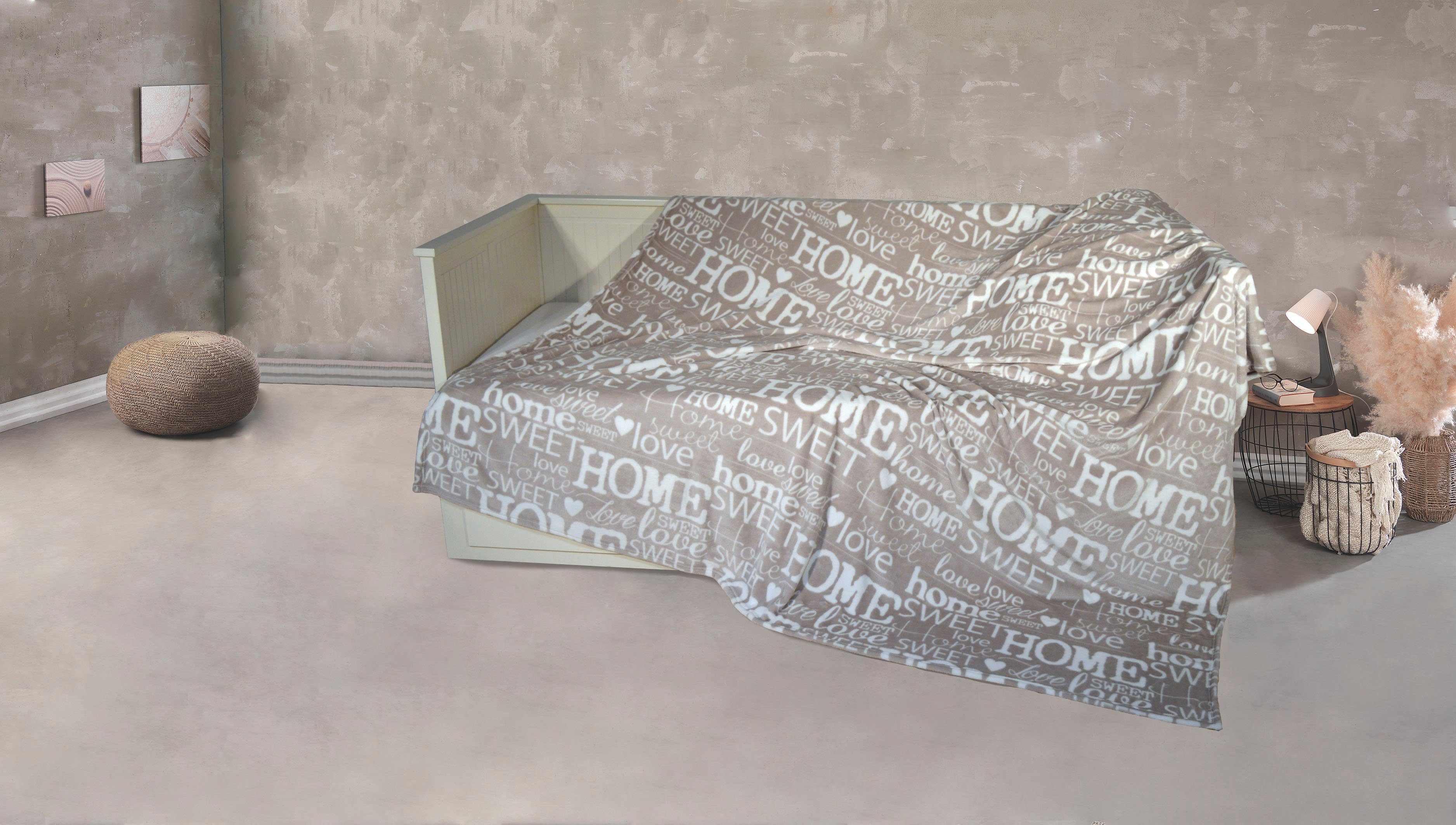Wohndecke Mikrofaser XXL "Home", KiNZLER, Kuscheldecke, mit Schriftzug "home sweet home", 220x240 cm