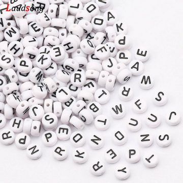 Kopper-24 Bastelperlen Buchstaben Perlen, 30 Stück, 4x7 mm, weiß mit schwarz, rund, Buchstabe, (30-tlg)