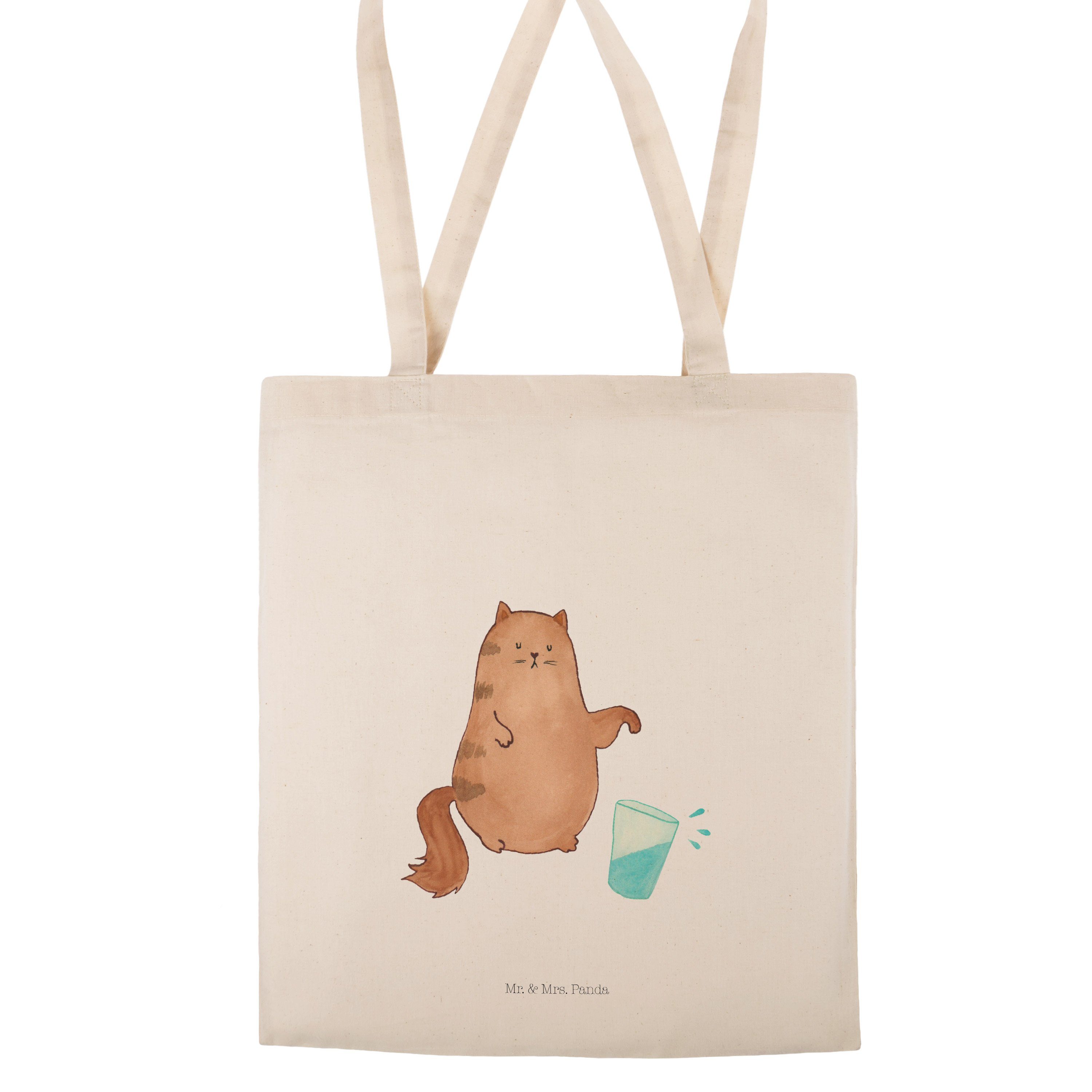 & Wasserglas Katzendek - Geschenk, Tragetasche (1-tlg) - Transparent Mrs. Panda Einkaufstasche, Mr. Katze