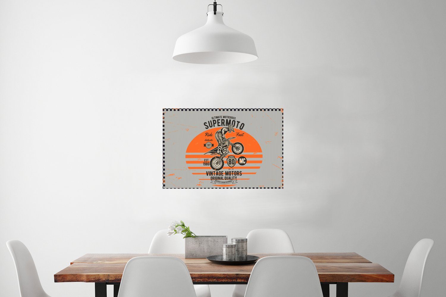 MuchoWow Poster Mancave - Motorrad - Vintage - Orange - Grau, (1 St), Poster, Wandbild, Wandposter für Wohnzimmer, Ohne Rahmen