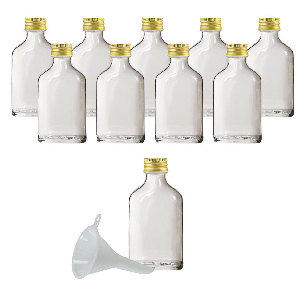 mikken Flachmann 10er Set Mini Flachmann 20 ml Taschenflasche mit Deckel und Trichter, Inkl. Einfülltrichter