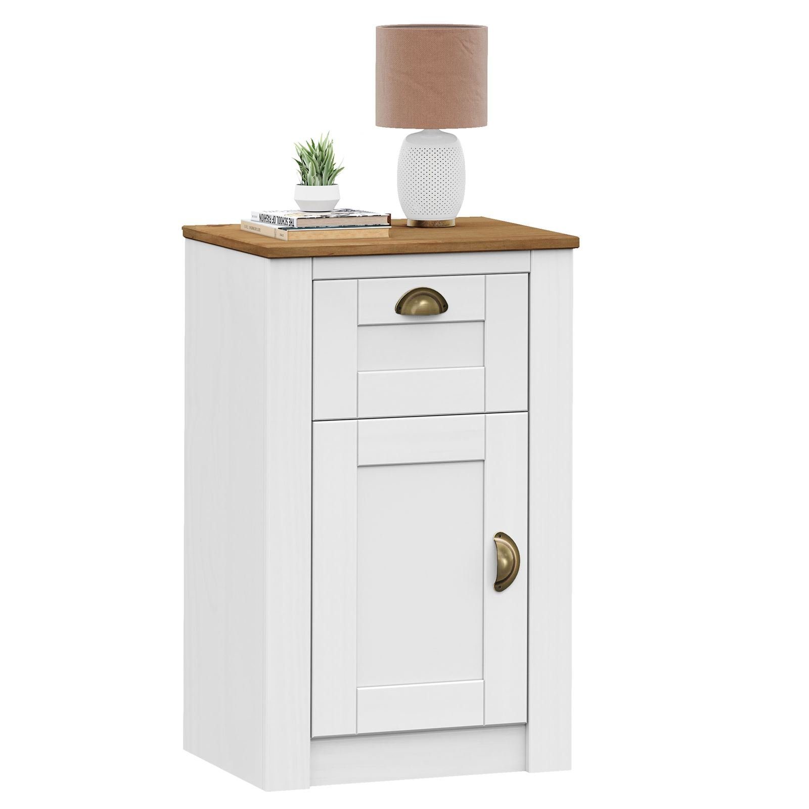 IDIMEX Nachtkommode BOLTON, Nachttisch aus Holz mit 1 Schublade und Tür Muschelgriffe Kommode Land
