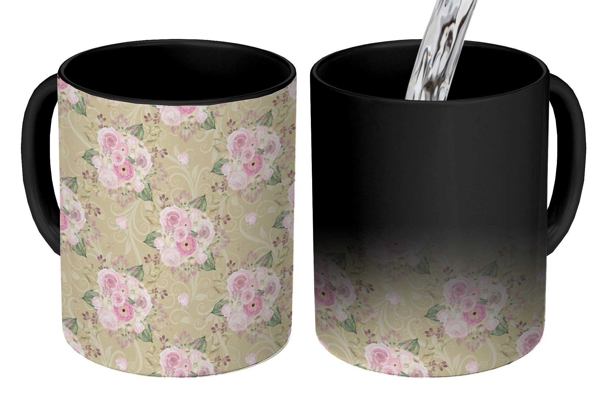 Blumen, MuchoWow Muster - - Teetasse, Tasse Keramik, Kaffeetassen, Zaubertasse, Farbwechsel, Rose Geschenk