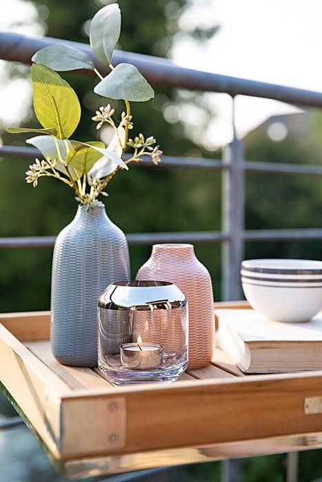 Fink Teelichthalter SMILLA (Set, 2 Breiter Höhe 10 silberfarbener cm, mundgeblasenem aus Windlicht, St), Glas, Rand