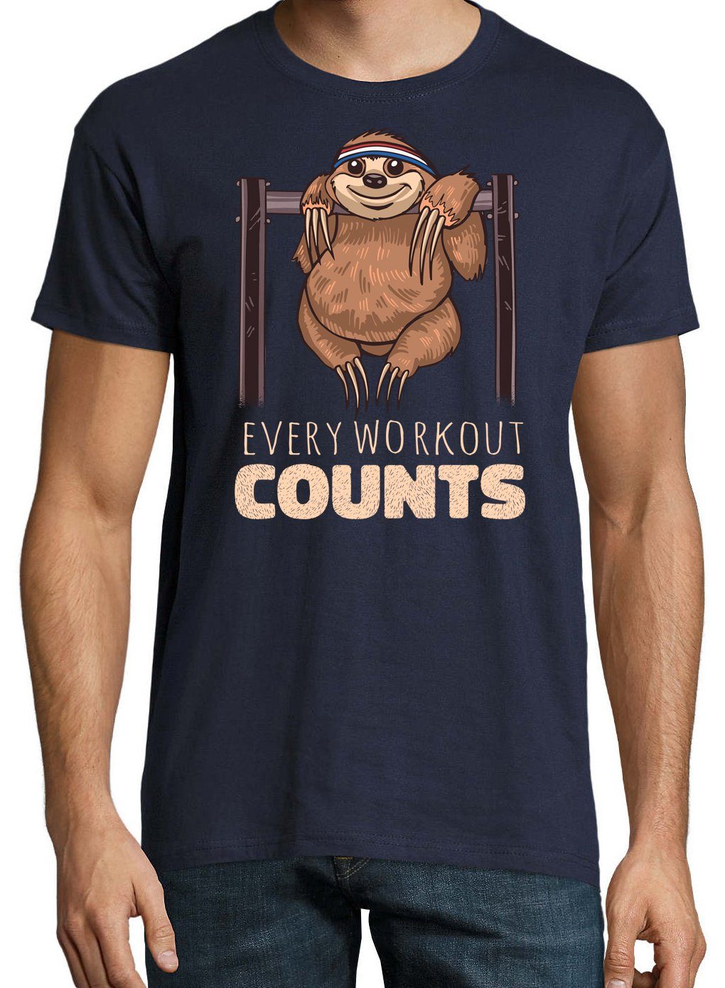 Faultier Gym Youth im Navy T-Shirt Shirt Counts Fun-Look Designz Every Herren Workout