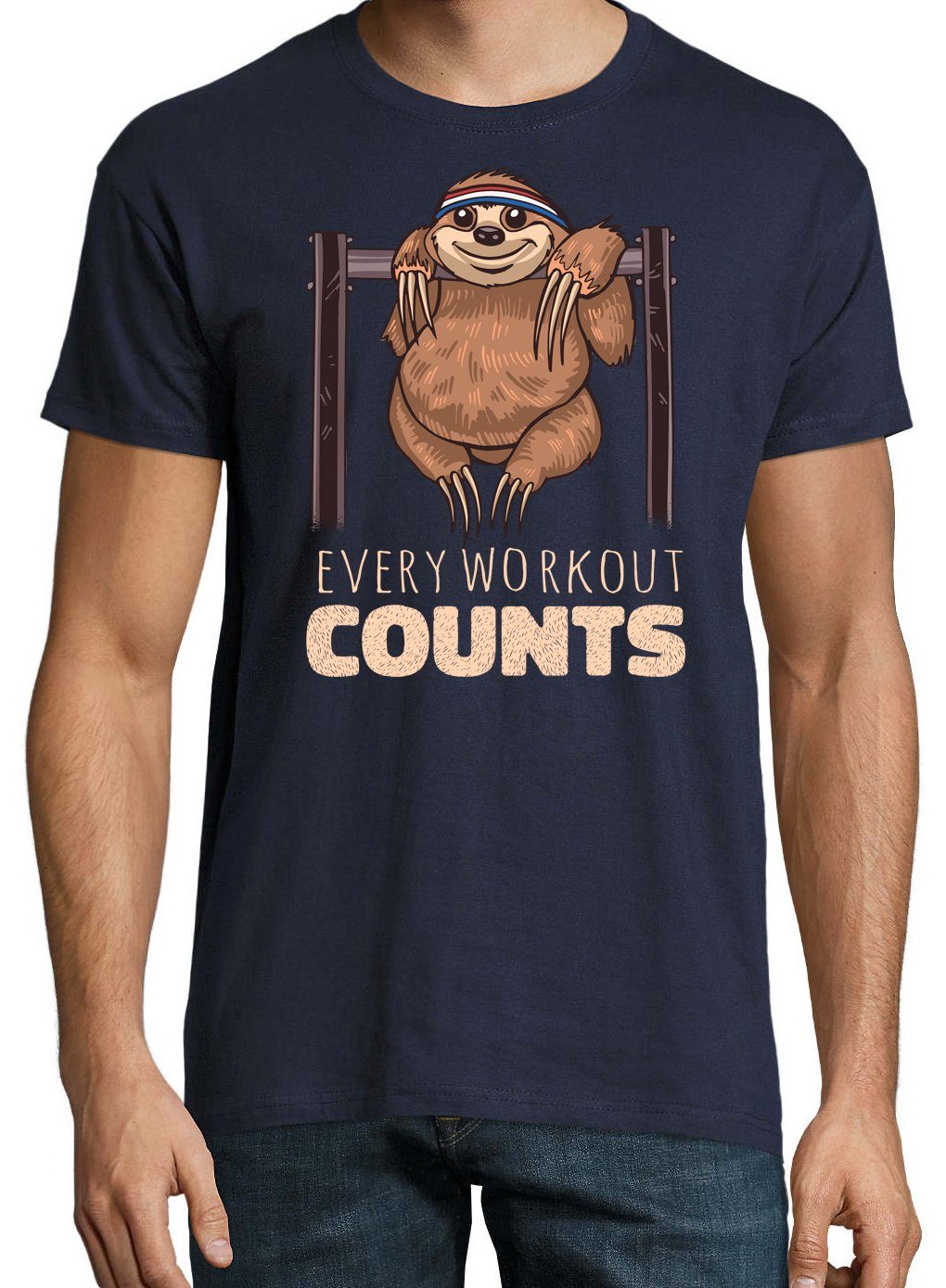 T-Shirt Workout Herren Every Youth Shirt Counts im Gym Navy Designz Faultier Fun-Look