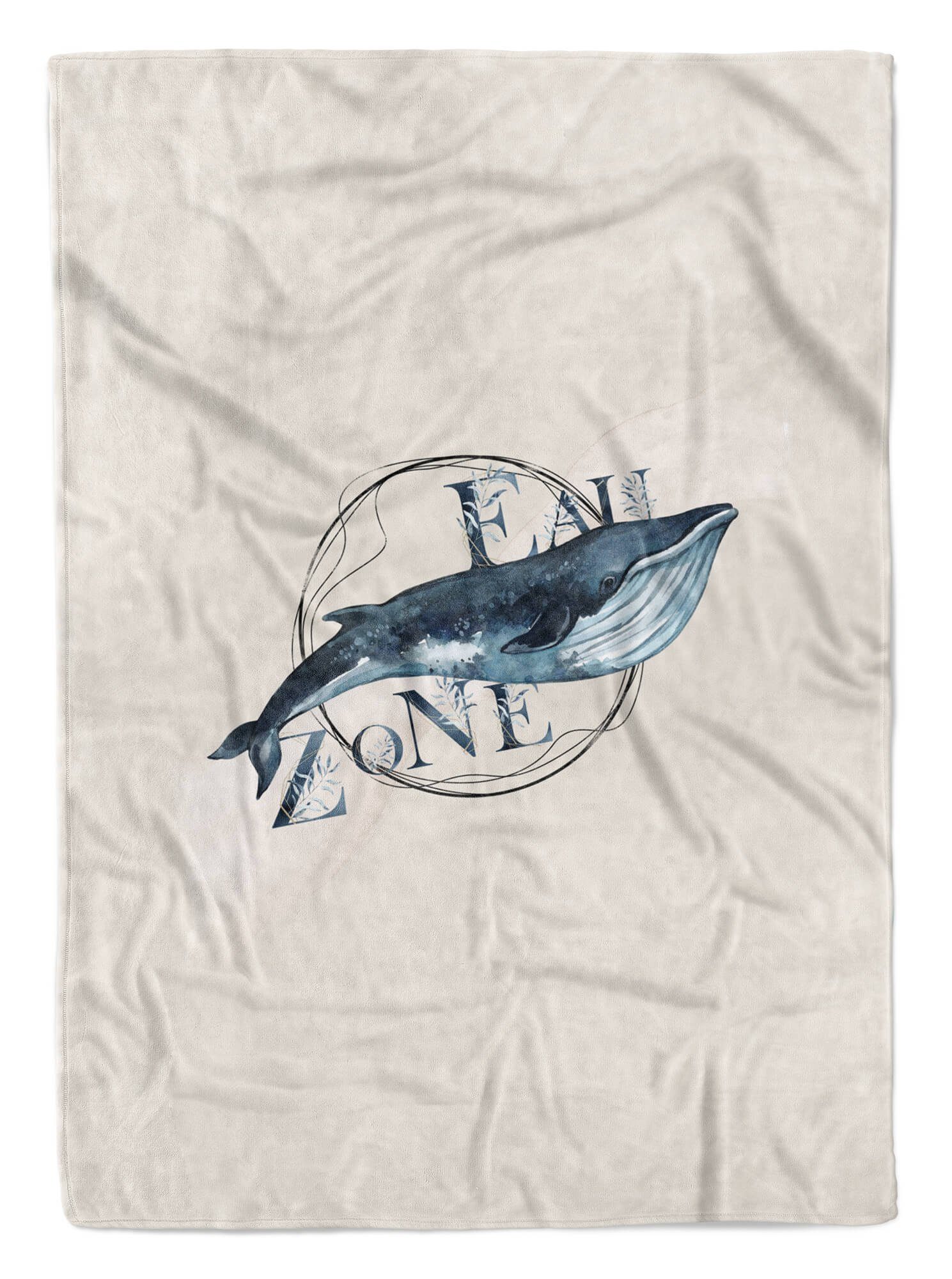 Sinus Art Handtücher Handtuch Strandhandtuch Saunatuch Kuscheldecke Kunstvoll Ozean Blauwal Motiv, Baumwolle-Polyester-Mix (1-St), Handtuch