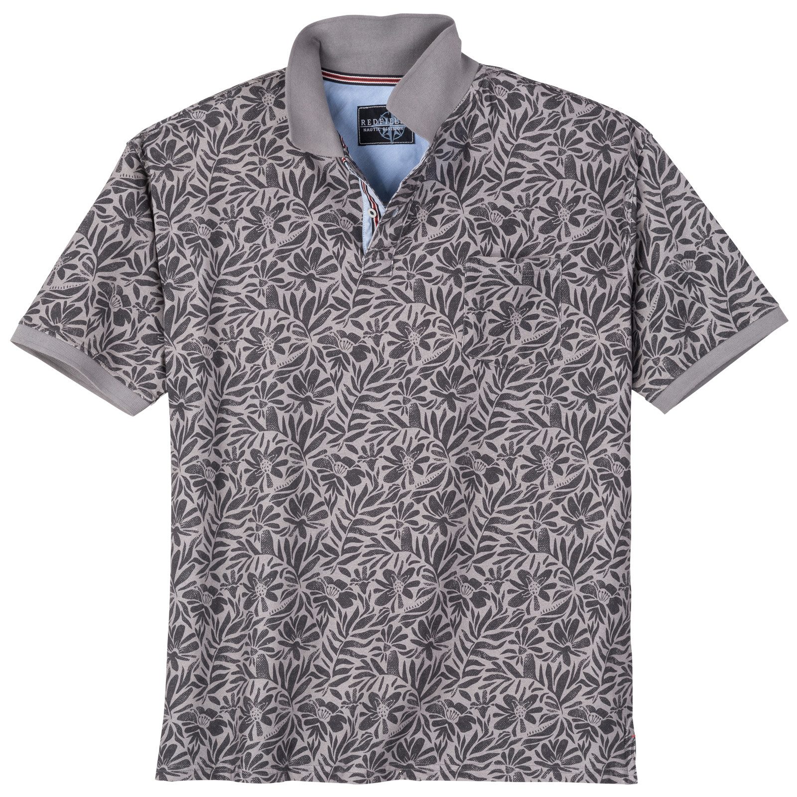 redfield Poloshirt Redfield Übergrößen Poloshirt grau floral Muster