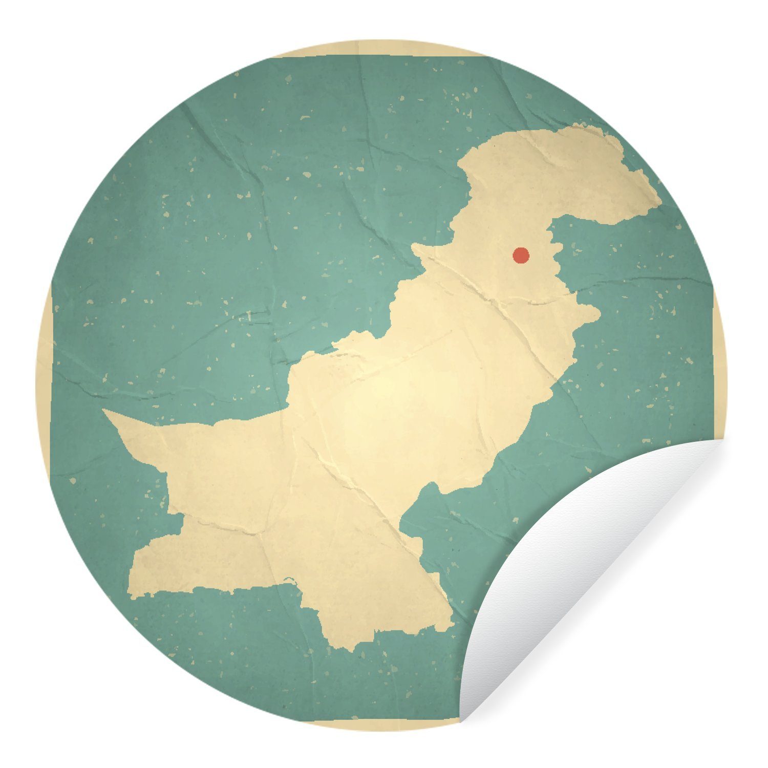 MuchoWow Wandsticker Illustration einer Karte von Pakistan im Retrostil (1 St), Tapetenkreis für Kinderzimmer, Tapetenaufkleber, Rund, Wohnzimmer