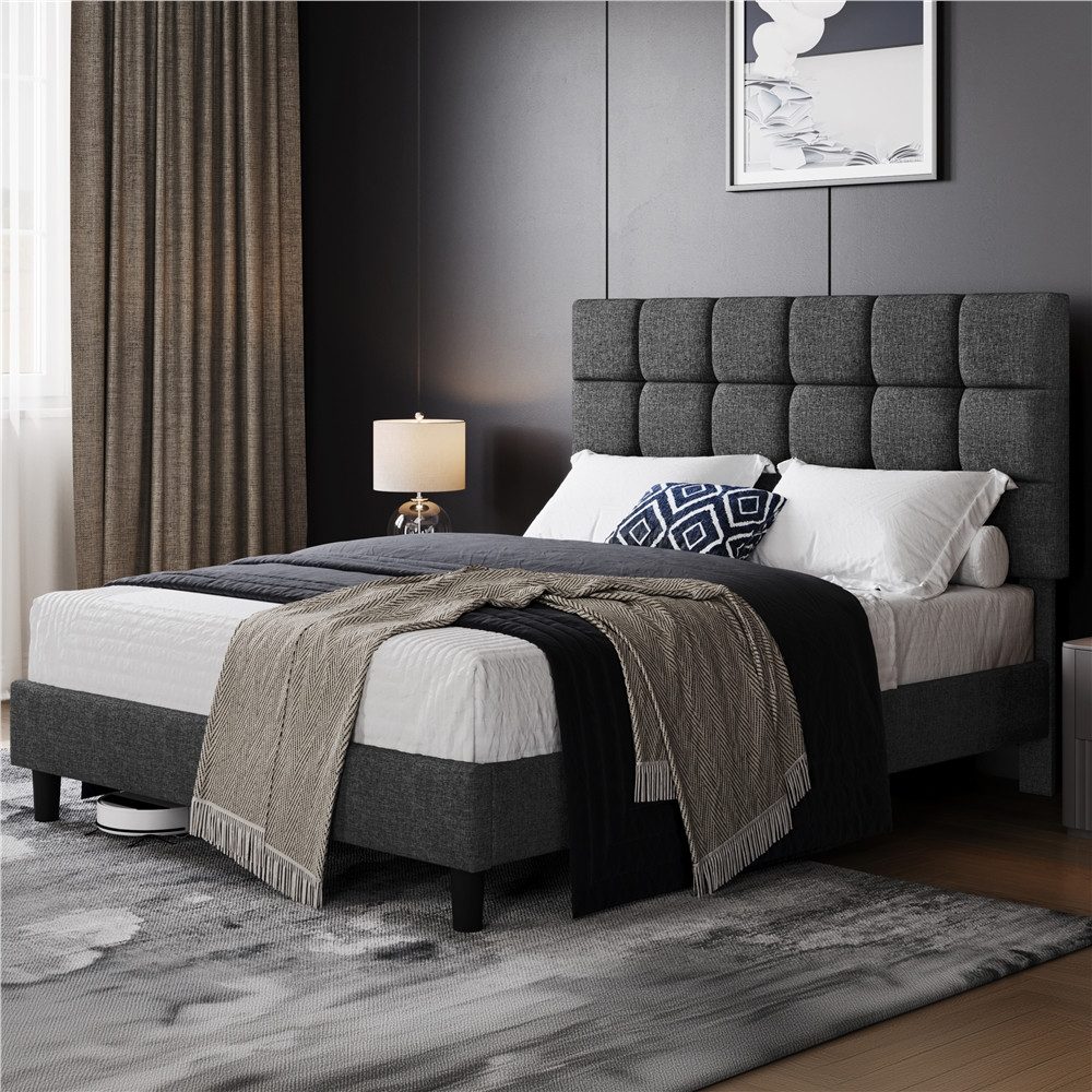 Yaheetech Polsterbett Bettgestell, Doppelbett mit Höhenverstellbarem Kopfteil, 140/160 x 200 cm