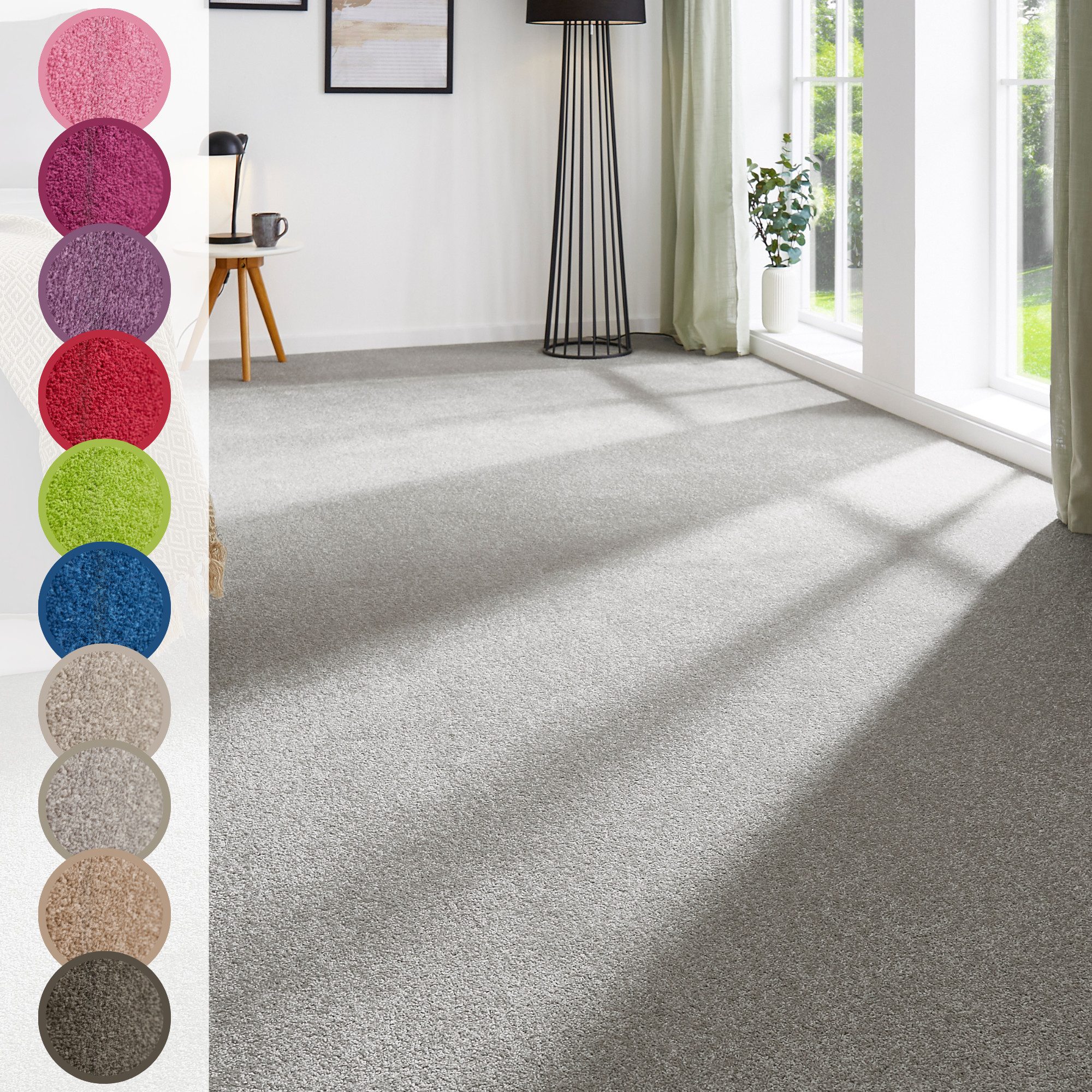 Andiamo Teppichboden Ines, Kräuselvelours, Gesamthöhe 8,5 mm, Luxusklasse LC2, rechteckig, Uni Farben, Breite 400 cm, strapazierfähig & pflegeleicht