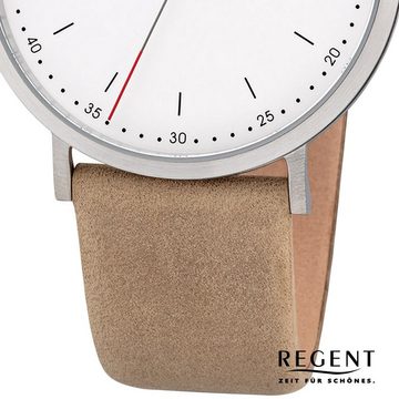 Regent Quarzuhr Regent Herren Uhr F-1140 Leder Quarz, (Analoguhr), Herren Armbanduhr rund, groß (ca. 40mm), Lederarmband
