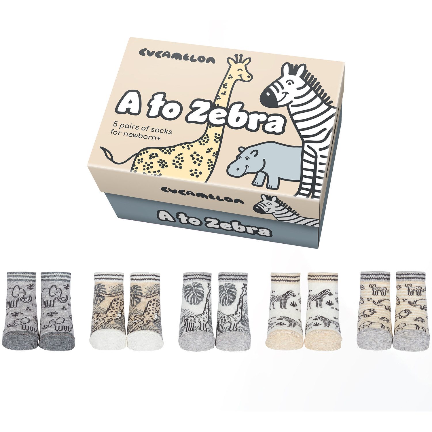 Cucamelon Freizeitsocken A to Zebra Safari Cucamelon Socken für Babys im 5er Set