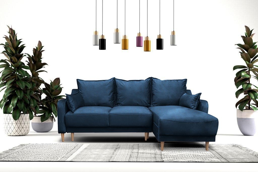 mit Blau Polsterecke Beautysofa mane Schlaffunktion, (monolith universelle Stil, mit 77) Zierkissen, JENNY, im mit Polsterecke Bettkasten, Skandinavisches