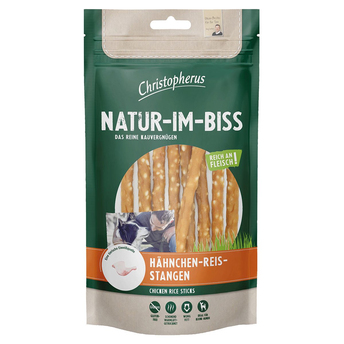 Christopherus Hähnchen-Reis-Stangen 70 g - 12 Stück, Snack für: Hund