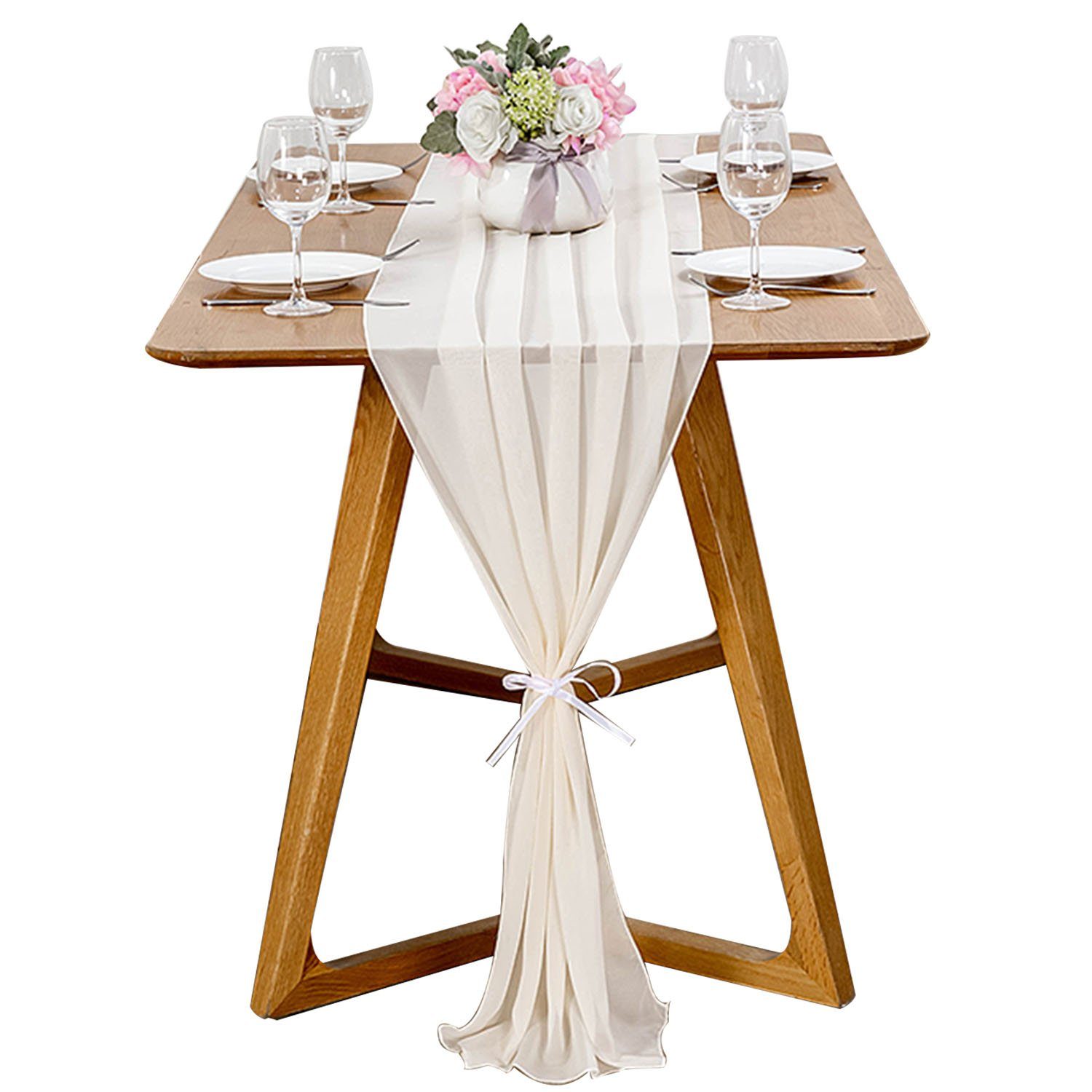 MAGICSHE Tischläufer Romantischer Chiffon Tischdeko, Modern Abwaschbar 3m Milchweiß