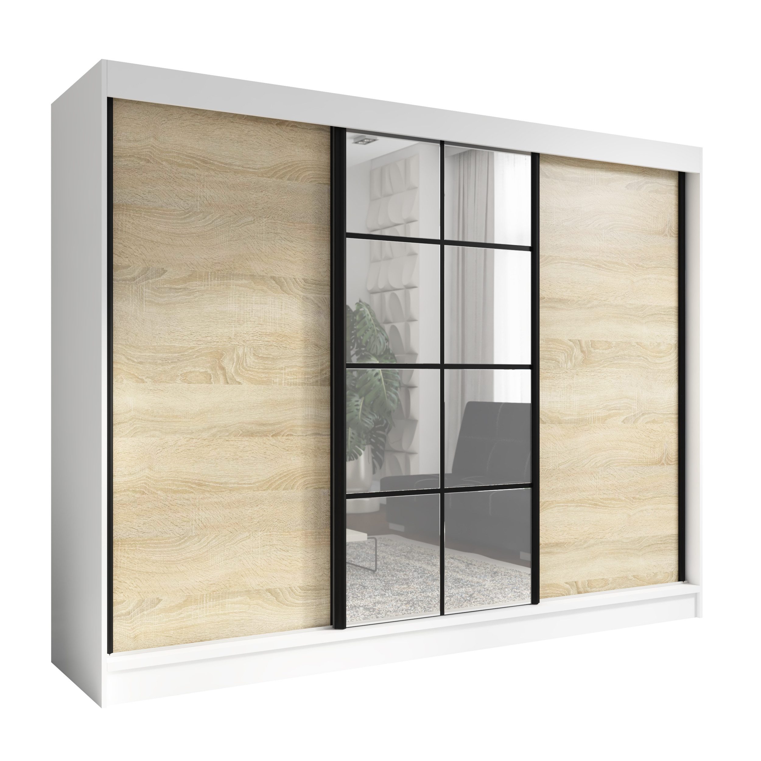 A&J MöbelLand GmbH Schiebetürenschrank ORAVELLE 3-türiger Kleiderschrank mit Spiegel (TOP ANGEBOT! Geräumiger Schrank mit einer Breite von 200 cm ideal zur Aufbewahrung von Kleidung und Accessoires. Wählen Sie das ideale Modell für Ihr Schlafzimmer!, TOP
