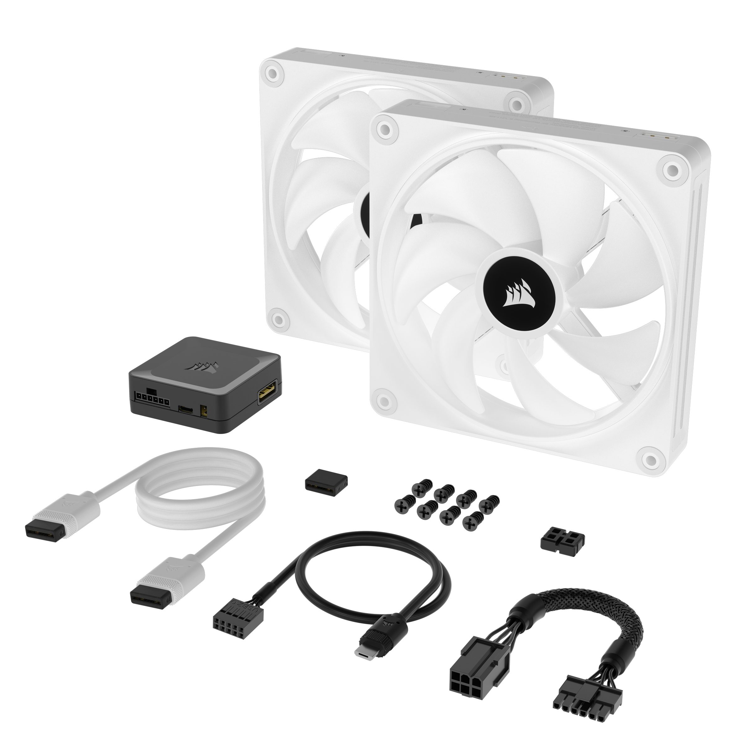Corsair Gehäuselüfter iCUE LINK QX140 RGB Starter-Kit – Weiß 140-mm-PWM-Lüfter, RGB-Lüfter