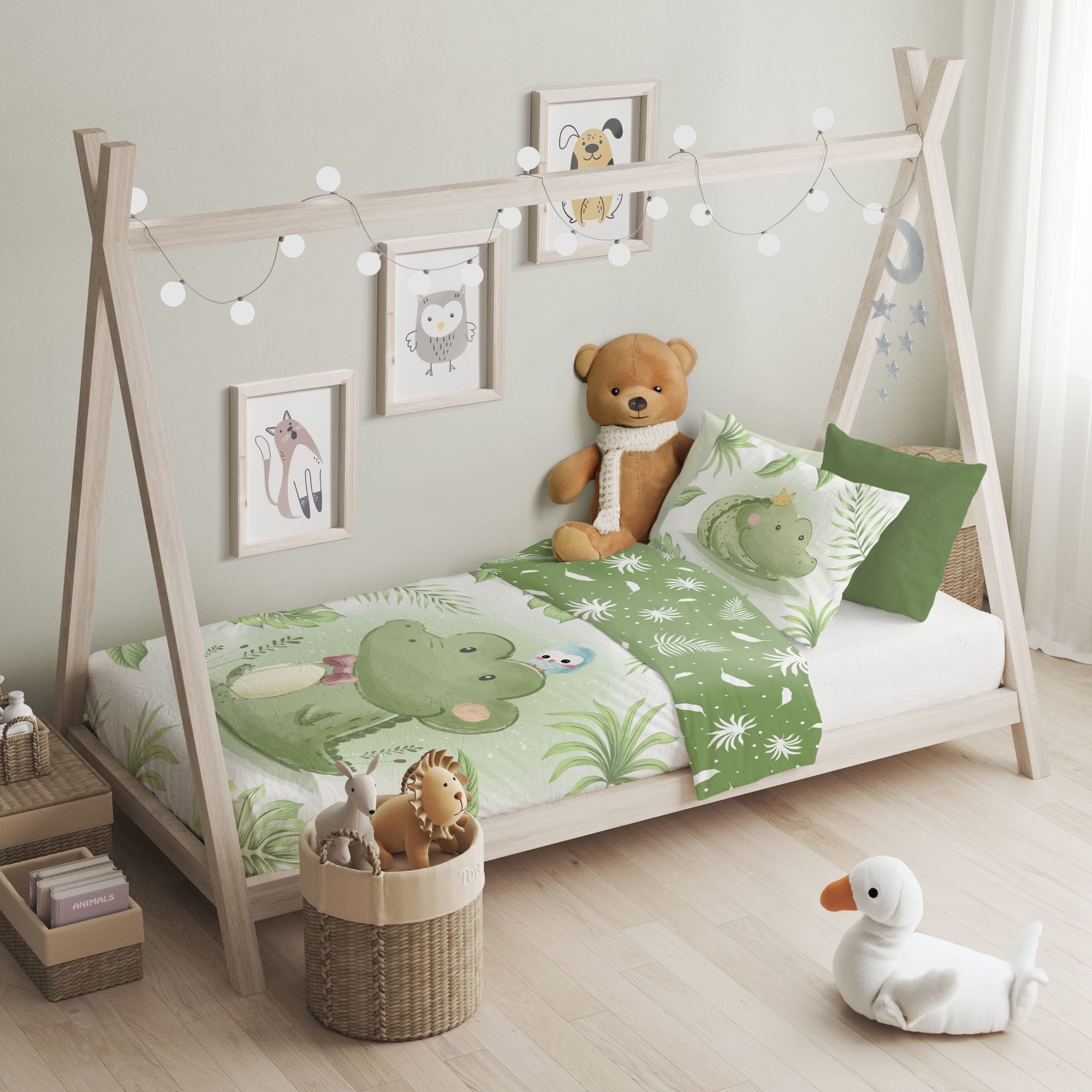 Faro Babybettwäsche Baby Bettwäsche Set mit Krokodil 2 tlg. 100x135 cm 100% Baumwolle, 1 teilig, Langlebig