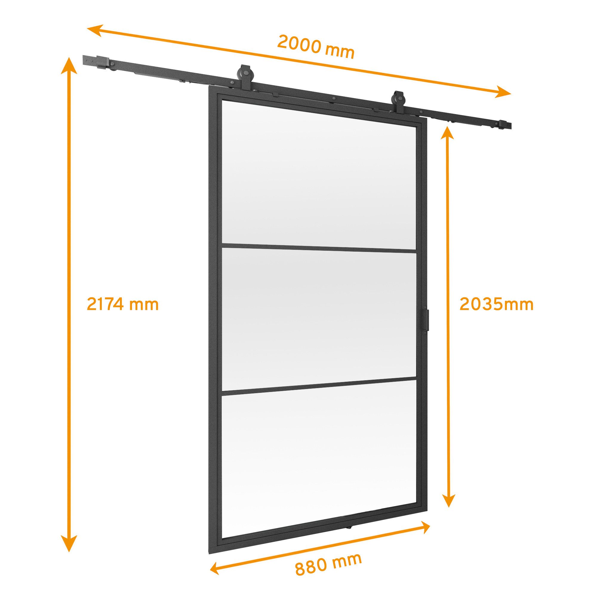 inova wohnen Glasschiebetür Milchglas schwarzer Stahlrahmen, Komplett Set offene Laufschiene Softclose Loftstyle
