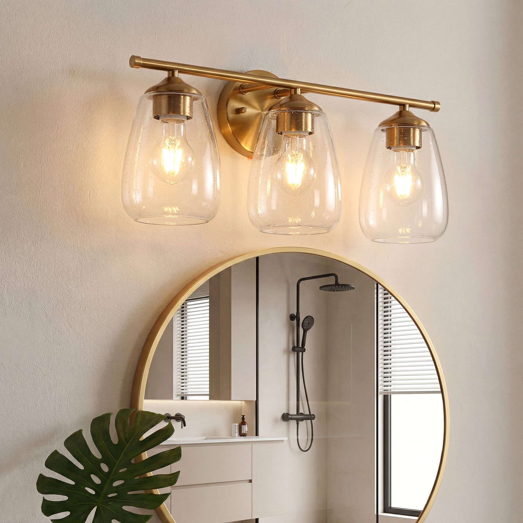 Tribesigns Wandleuchte Waschtischleuchte mit Blasenglas, Gold Nachttischlampe, Wandlampe