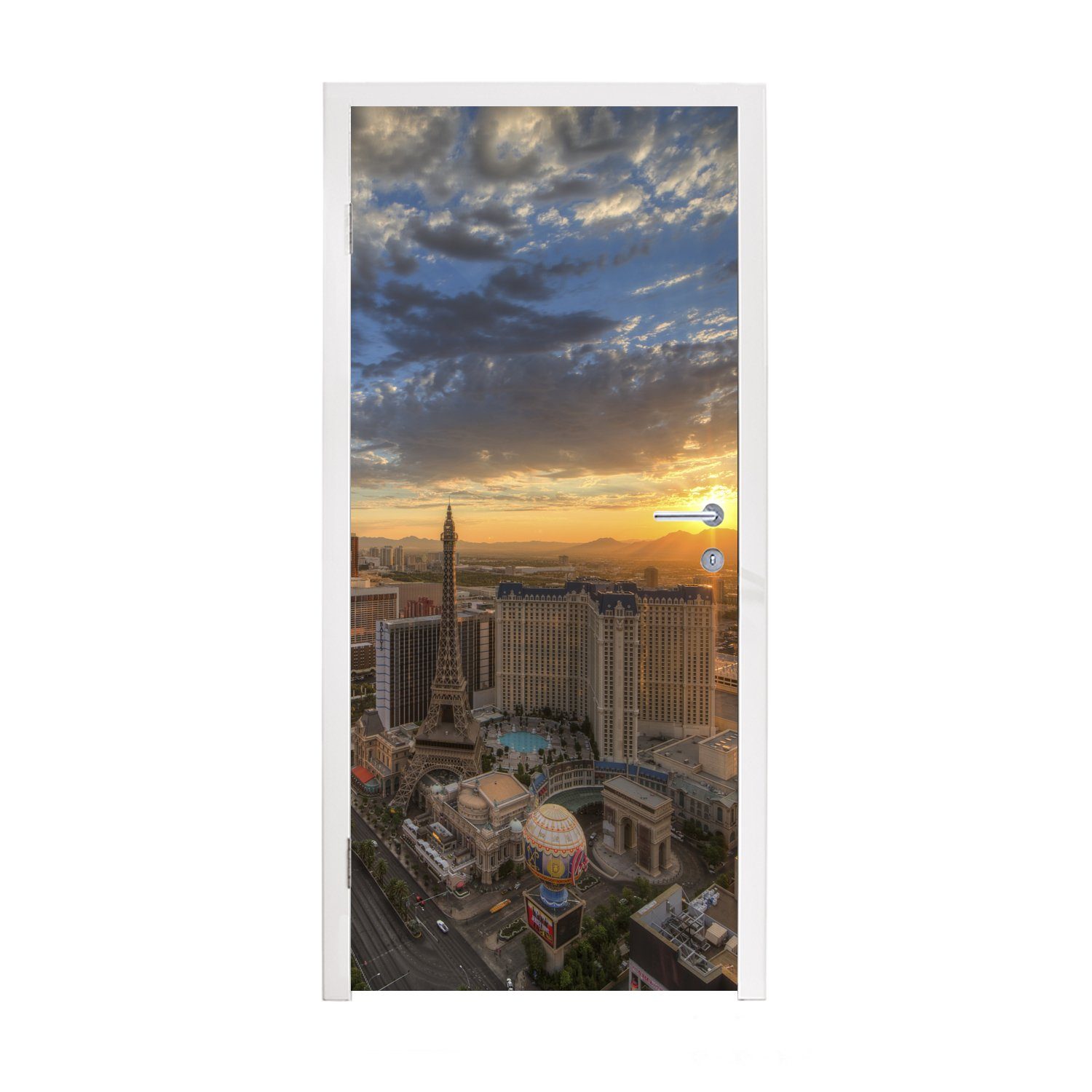 MuchoWow Türtapete Sonnenaufgang - Las Vegas - Stadt, Matt, bedruckt, (1 St), Fototapete für Tür, Türaufkleber, 75x205 cm