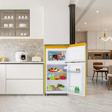 Ulife Table Top Kühlschrank BCD-100C, 91 cm hoch, 45 cm breit, Gesamtvolumen 72 Liter, [Energieklasse E], Gelb