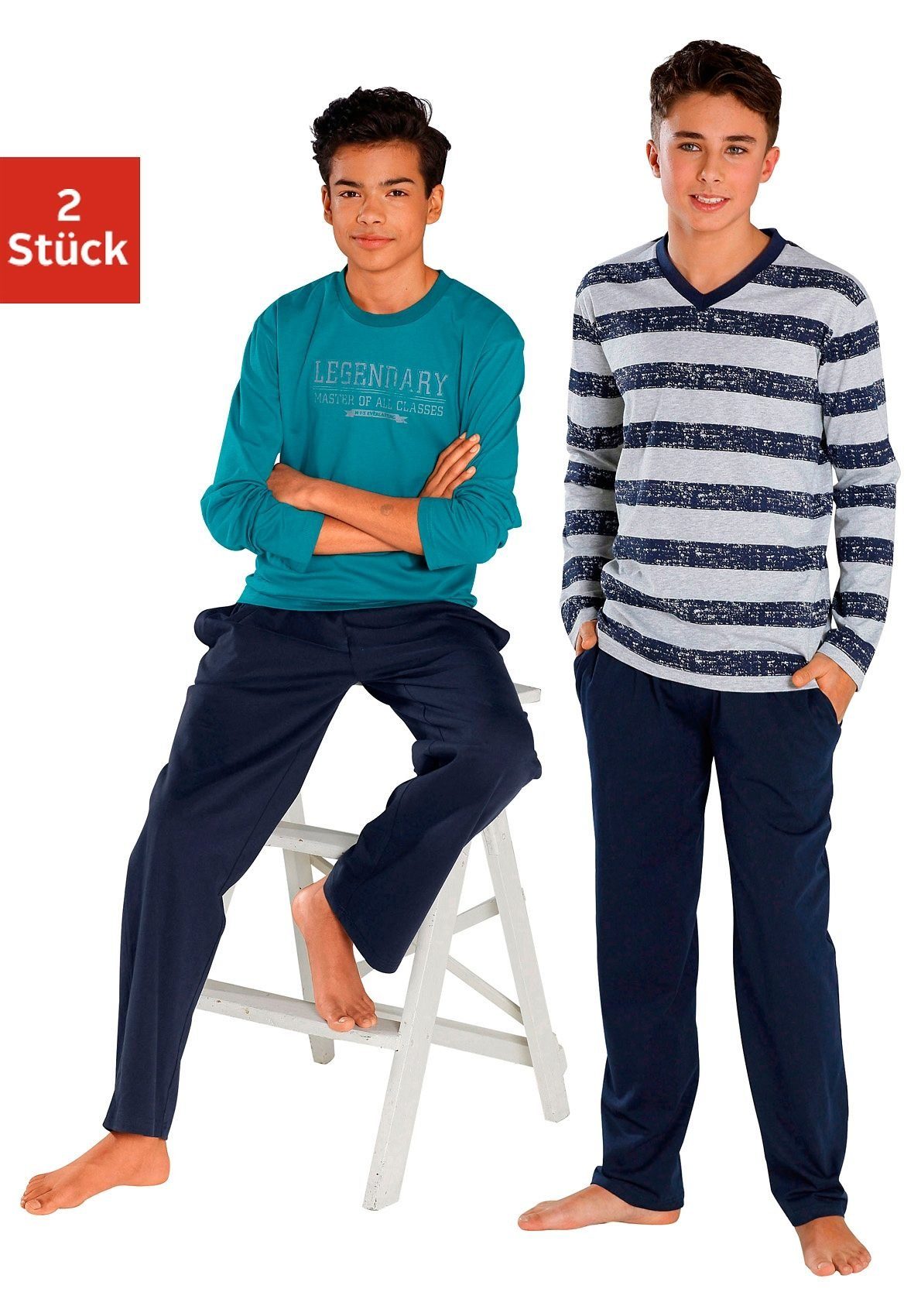 2 Stück) Pyjama in jogger® Form langer tlg., (4 le