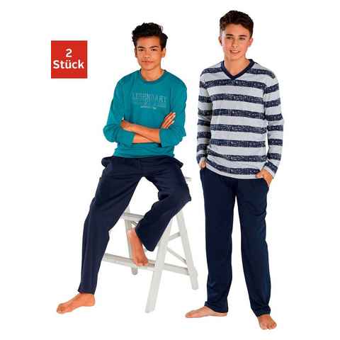 le jogger® Pyjama mit Streifen und Print (4 tlg., 2 Stück) in langer Form
