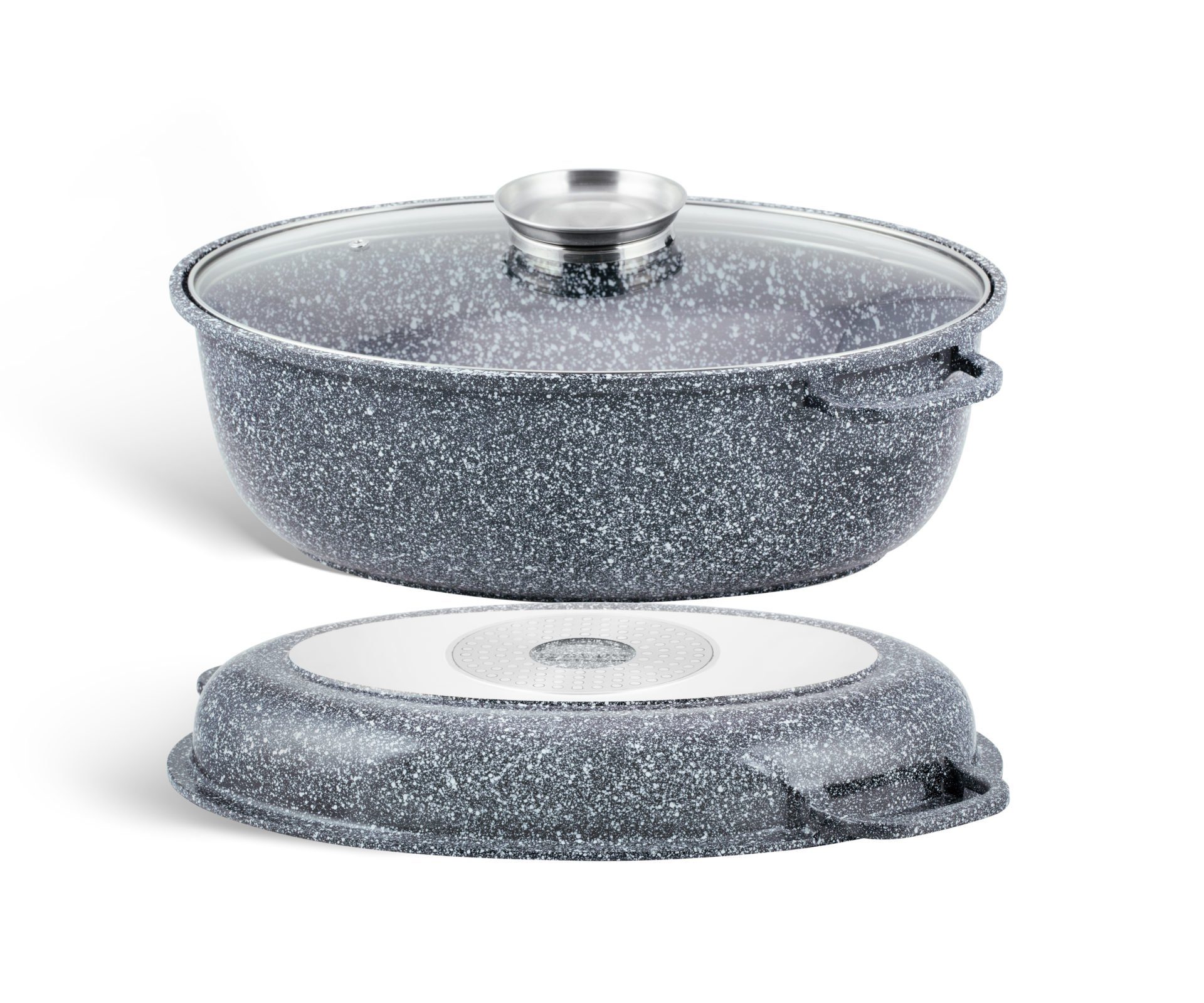 Edenberg Bräter Aluguss Bräter 8L Alugussbräter Pfanne zwei in eins Gänsepfanne Ente, Aluminium, Edelstahl, Keramik (3-tlg)