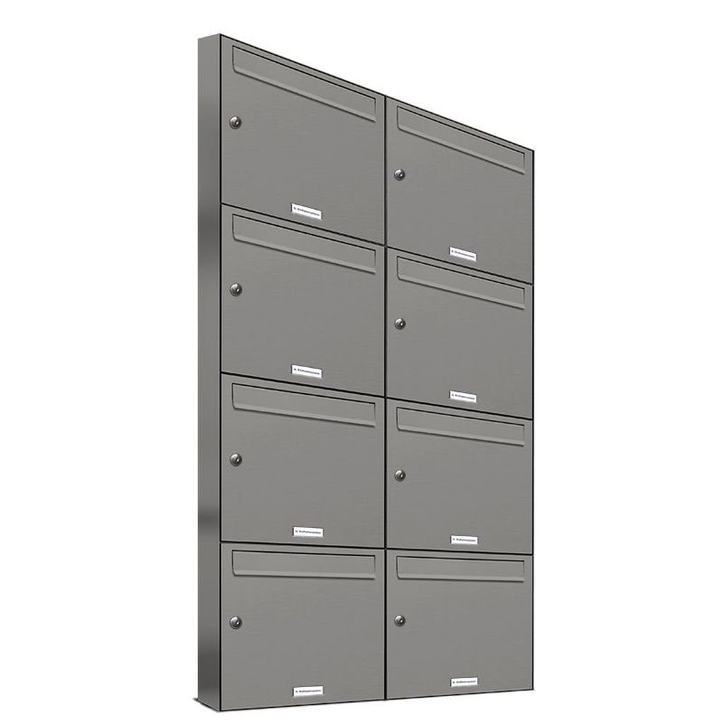 AL Briefkastensysteme Wandbriefkasten 8er Premium Briefkasten Aluminiumgrau RAL 9007 für Außen Wand 2x4 S