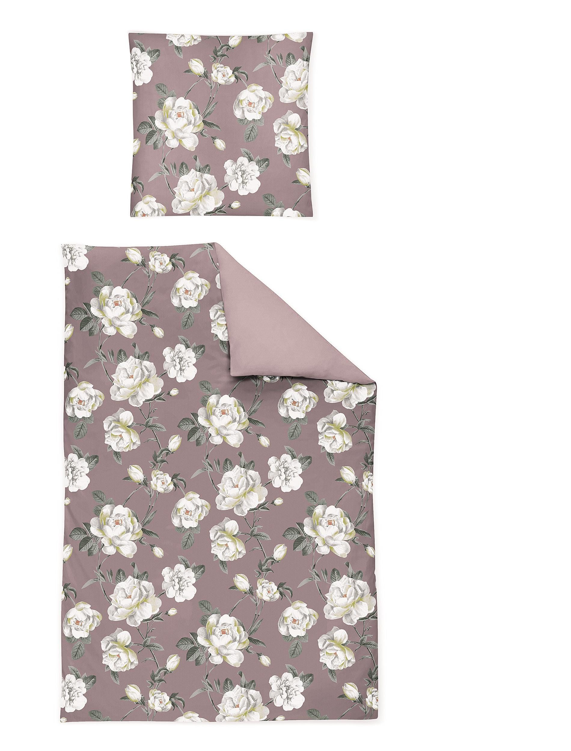 Irisette Bettwäsche Irisette Sky Mako-Satin Bettwäsche 155x220 Rosen Wende altrosa weiß, Mako-Satin, 2 teilig