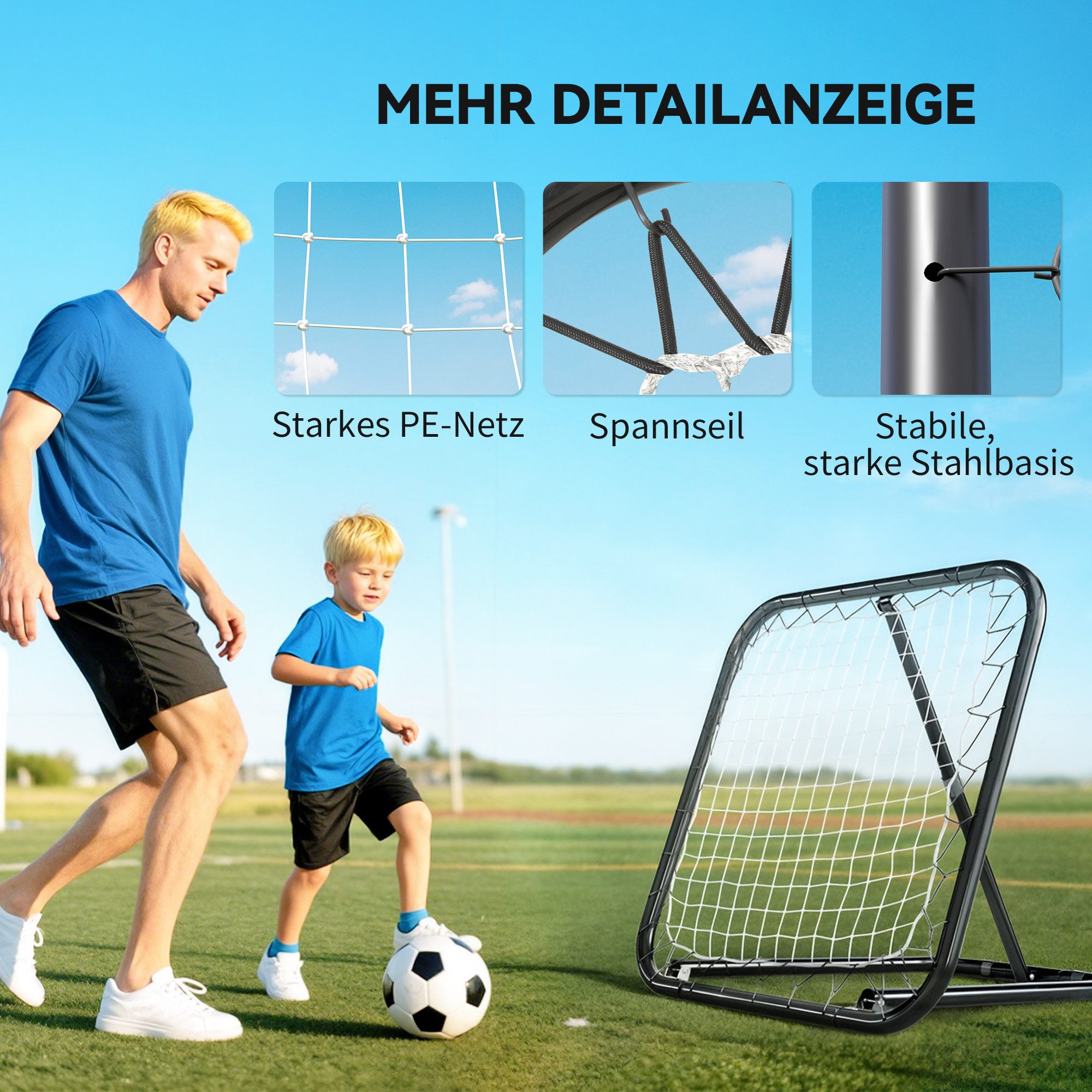 HOMCOM Rebounder Fußball klappbar Kickback Tor Rückprallwand Netz, (Rückprallwand Netz, 1-St., Kickback Tor), für Baseball Basketball Verstellbar in 5 Stufen Metall