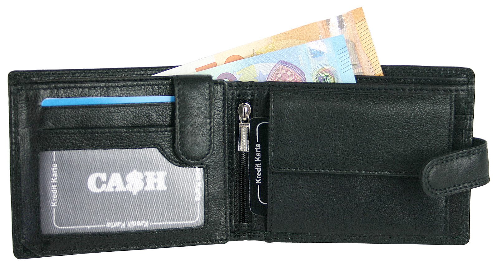 CA$H Geldbörse Mini-Geldbörse, Schlüsseltasche, Ausweishülle, Passhülle, Echtleder