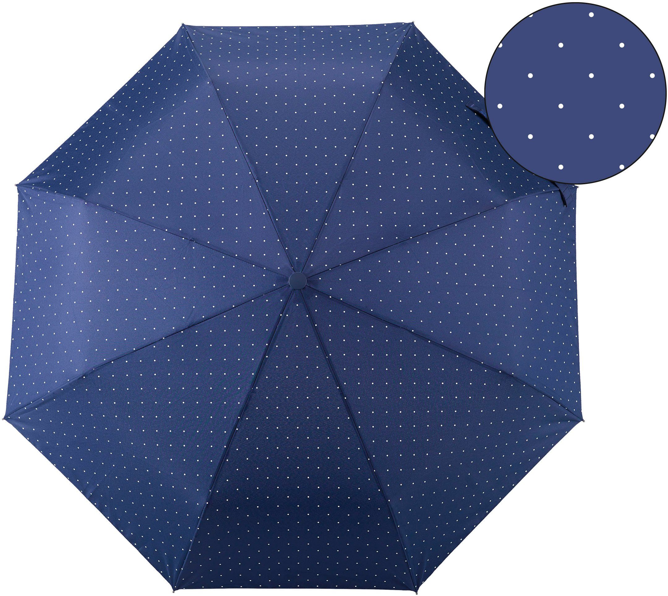 EuroSCHIRM® Taschenregenschirm marine, Umwelt-Taschenschirm, Punkte weiß