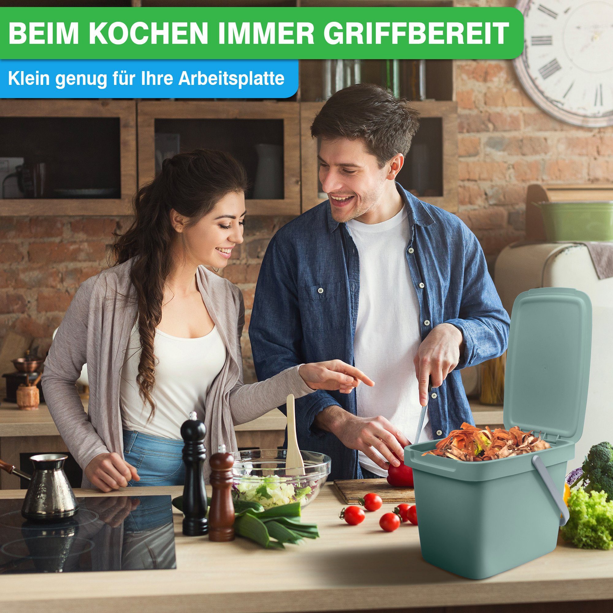 YourCasa Biomülleimer YourCasa® Biomülleimer Küche 6L Komposteimer für alltäglichen Biomüll, Mit Wandhalterung