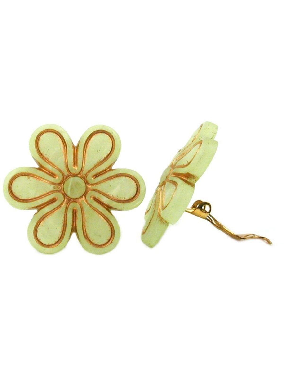 Gallay Paar Ohrclips Ohrring 30mm Blüte hellgrün-transparent-gold matt Kunststoff-Bouton (1-tlg)