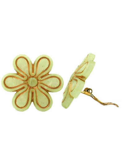 Gallay Paar Ohrclips Ohrring 30mm Blüte hellgrün-transparent-gold matt Kunststoff-Bouton (1-tlg)