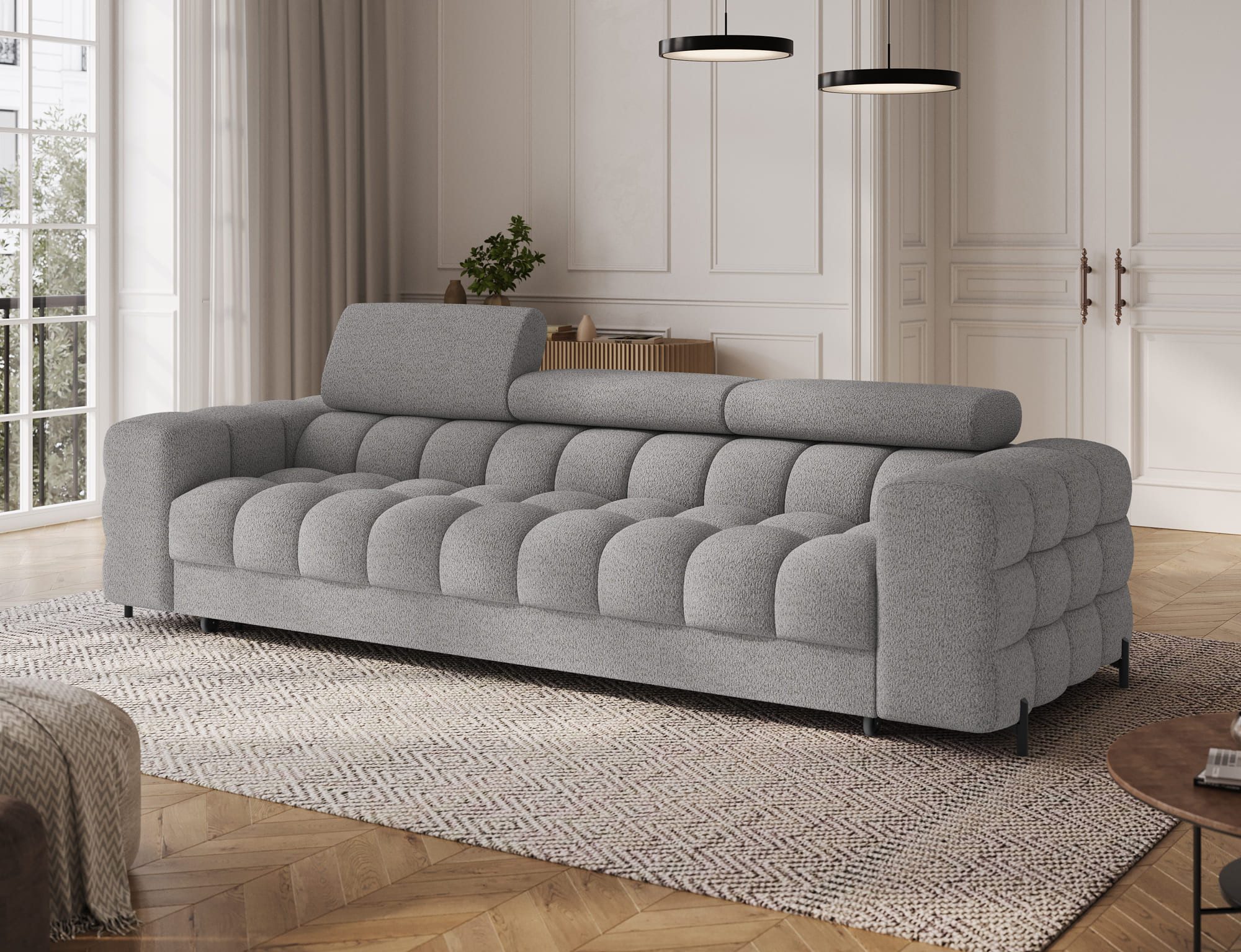 MOEBLO Sofa Telli, Modernes 3-Sitzer-Sofa aus Stoff, Couch & Polstermöbel mit Schlaffunktion, verstellbaren Kopfstützen, freistehend für Wohnzimmer, (BxHxT): 260 × 96 × 100 cm