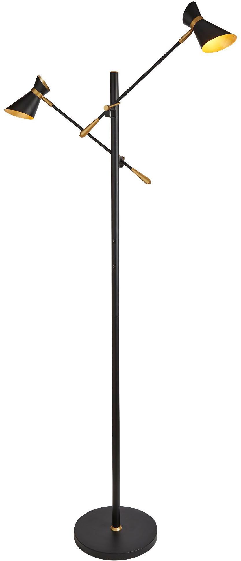 Searchlight Stehlampe Diablo 2Lt LED Adjustable Floor Lamp - Black Metal & Gold, LED fest integriert, Warmweiß