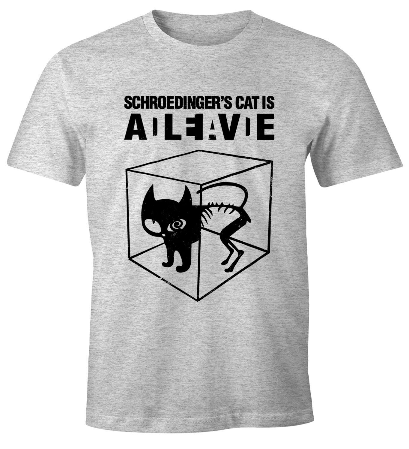 Print-Shirt Schroedingers Katze Herren T-Shirt Fun-Shirt Moonworks®