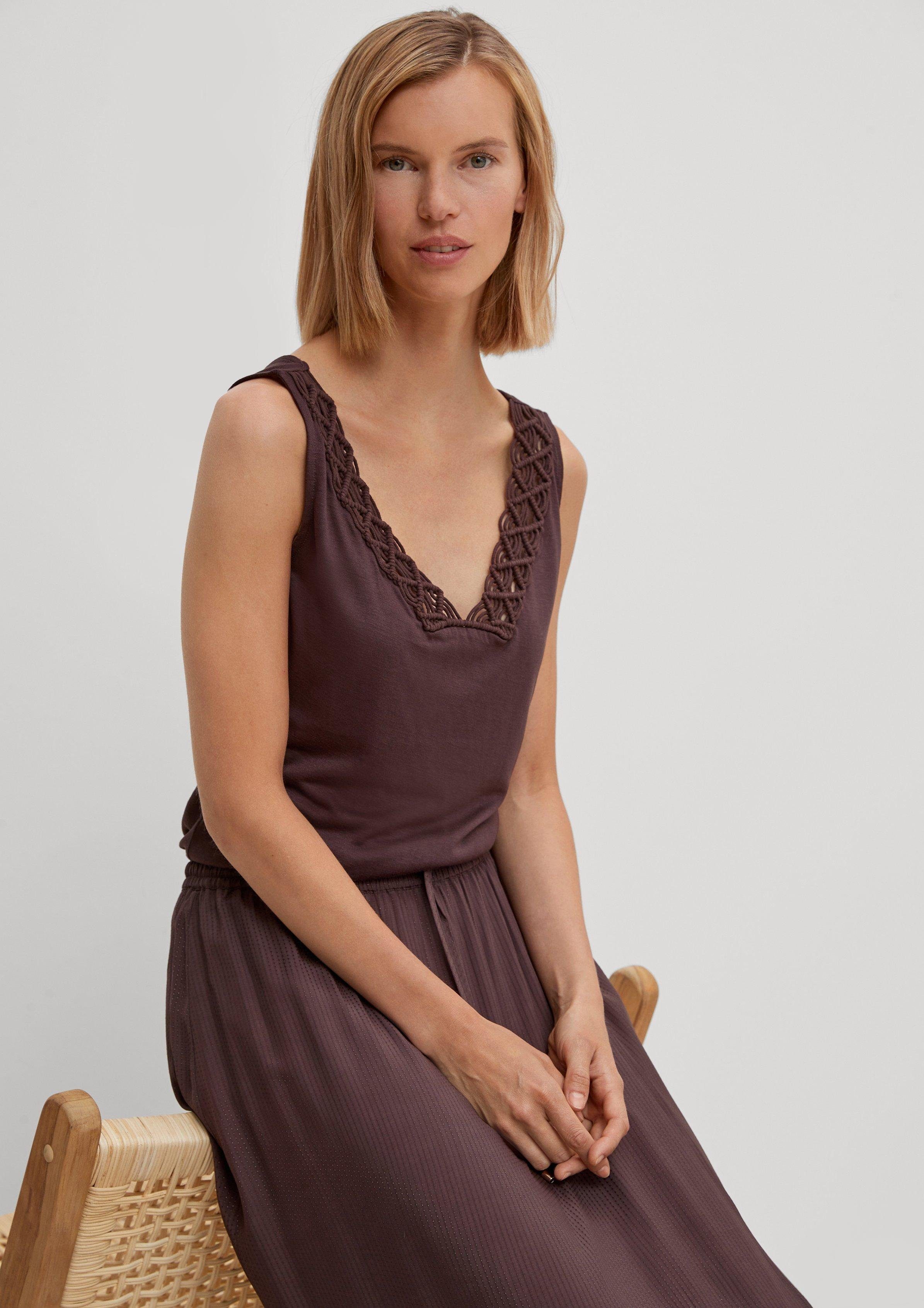 Comma Shirttop Top Zierbortendetail Zierborte brown mit chocolate