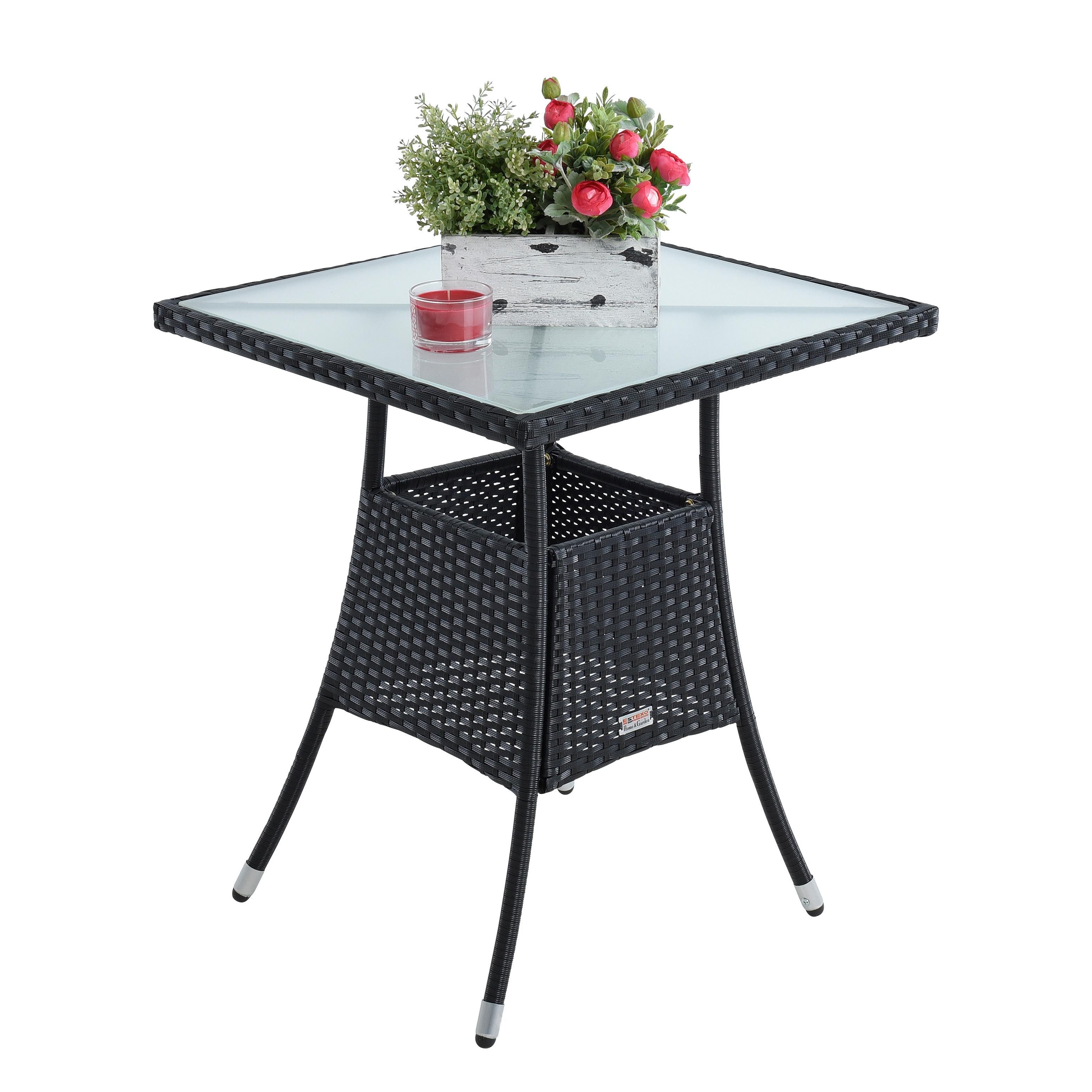 ESTEXO Gartentisch Beistelltisch Polyrattan Balkontisch Rattan Tisch 57 cm Schwarz