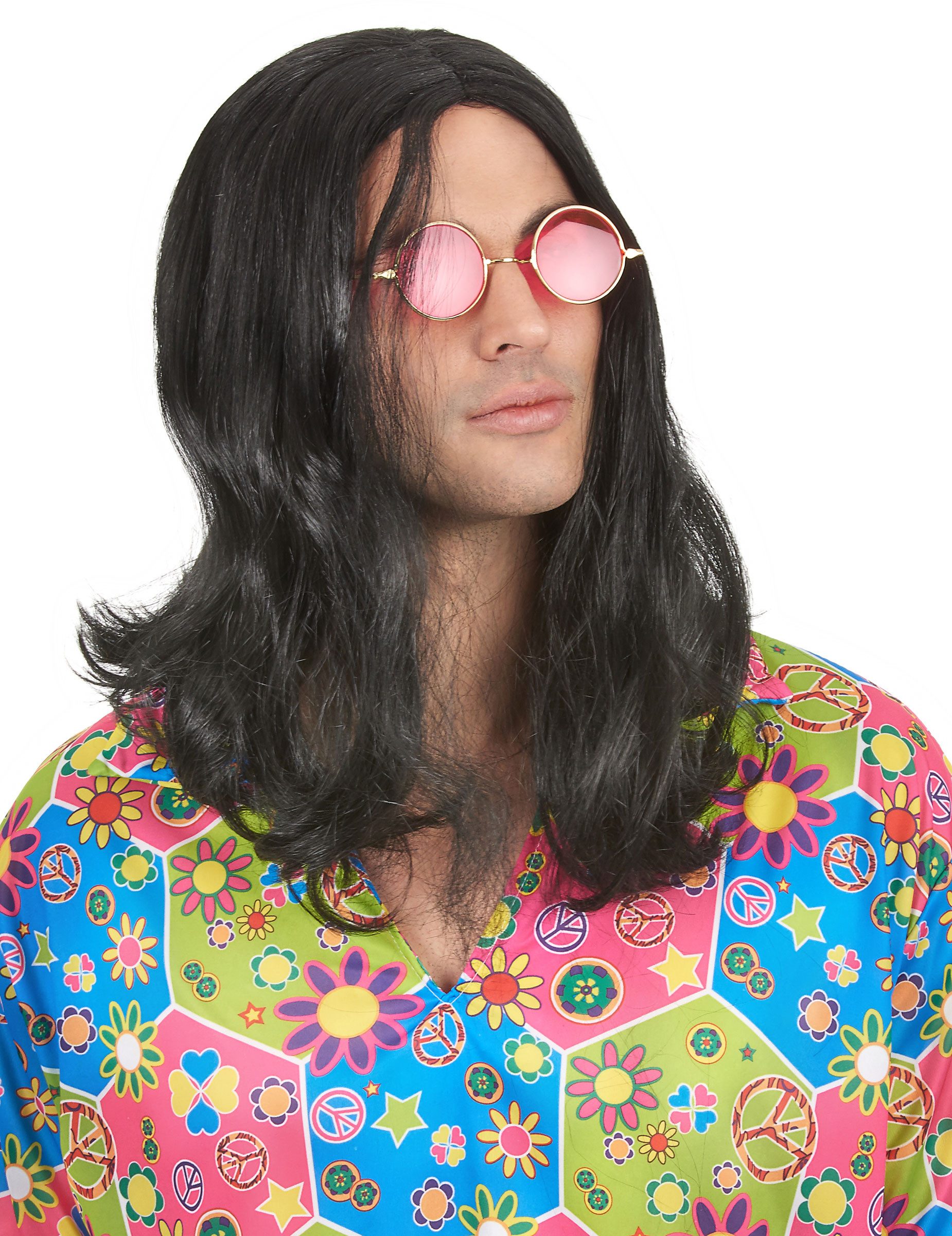 Kostüm Perücke Hippie in Schwarz für Herren