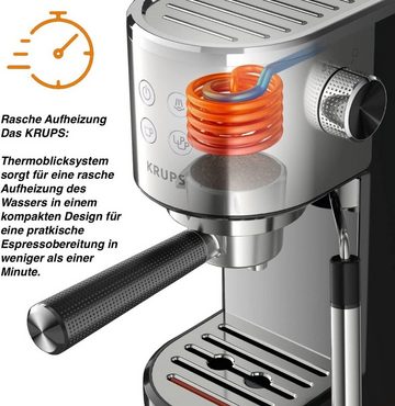 Krups Espressomaschine XP442C, 1l Kaffeekanne, Filtereinsatz, F20342 Kaffeemühle, Tamper, 15 Bar Druck