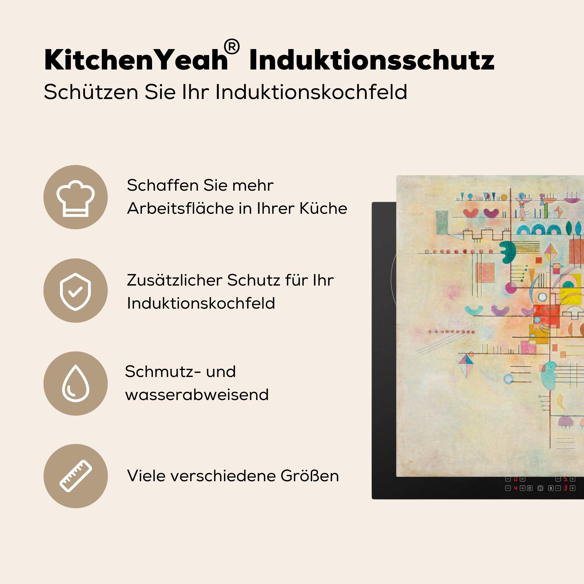 (1 tlg), 78x78 Ceranfeldabdeckung, MuchoWow Vinyl, Arbeitsplatte küche - Akzent Kandinsky, cm, Sanfter für Herdblende-/Abdeckplatte