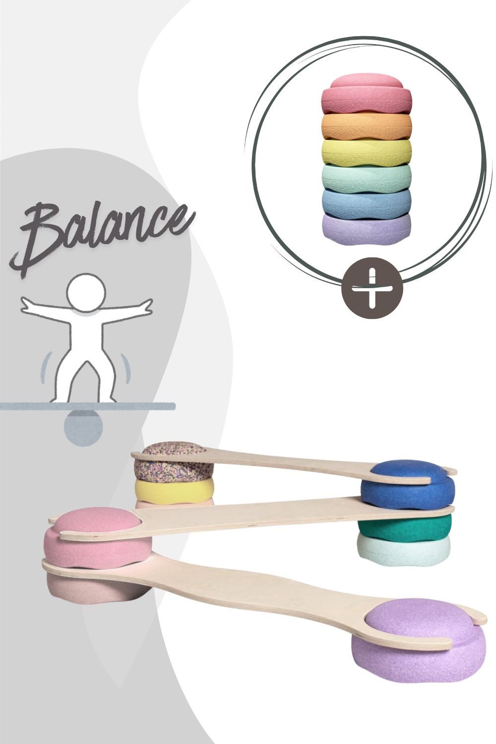 Stapelstein Spielcenter Balance Board Set inkl. Stapelstein 6er Set Rainbow Pastel