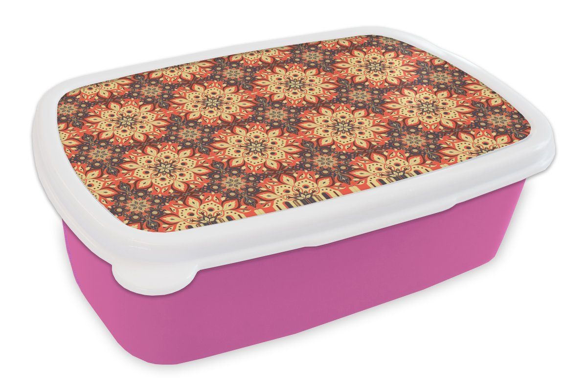 MuchoWow Snackbox, Design, (2-tlg), Brotdose Mädchen, - Kunststoff Kunststoff, - rosa Mandala Brotbox Kinder, für Lunchbox Erwachsene, Bohème