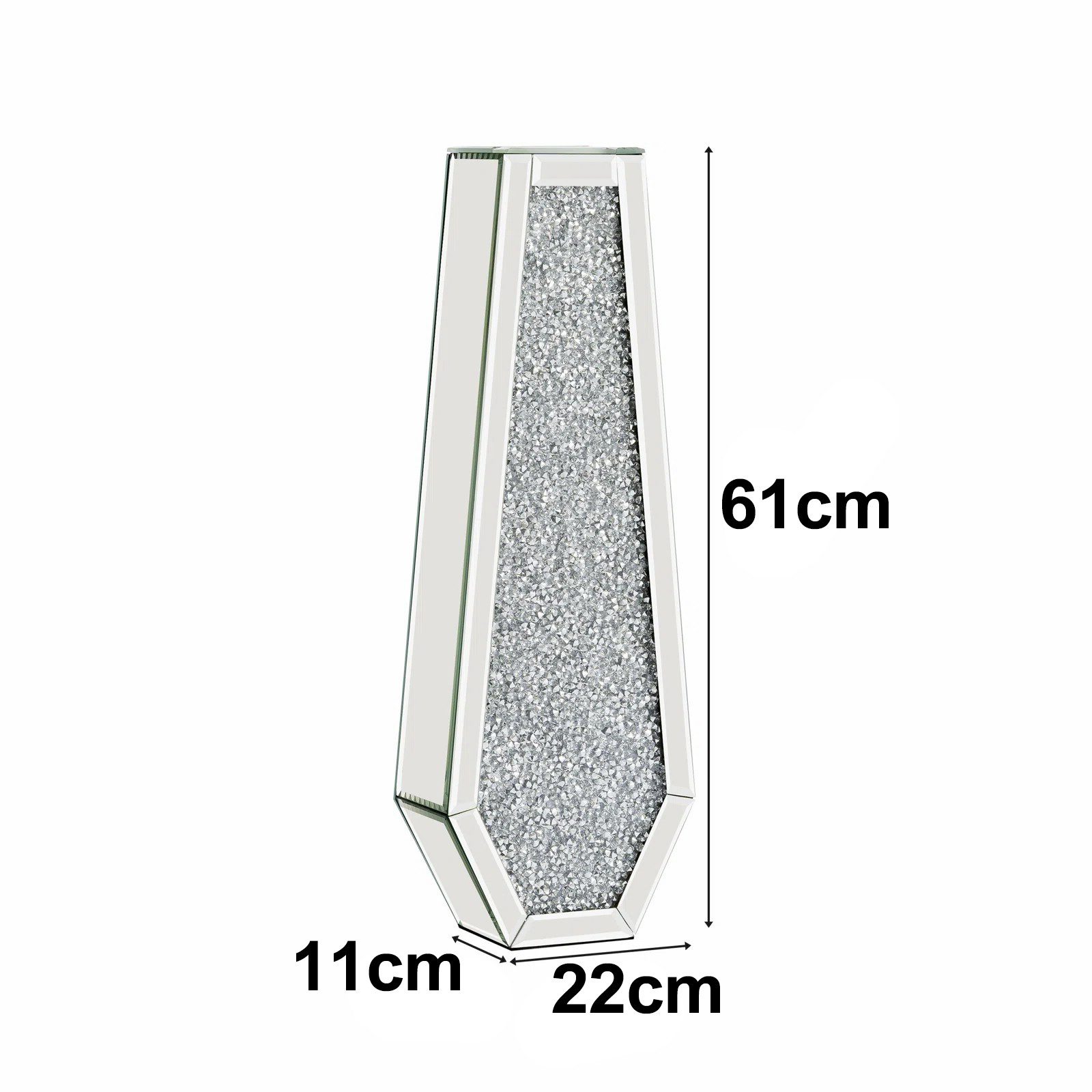 Yorbay Bodenvase Spiegelglas Bodenvase mit Kristall-Diamant-Intarsien, Elegante Wohndeko in Silber